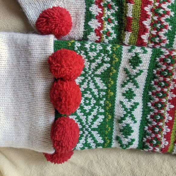Each* Pier 1 Knitted Fair Isle Pom Pom Stocking /Crate & Barrel Snowflake - Picture 3 of 13